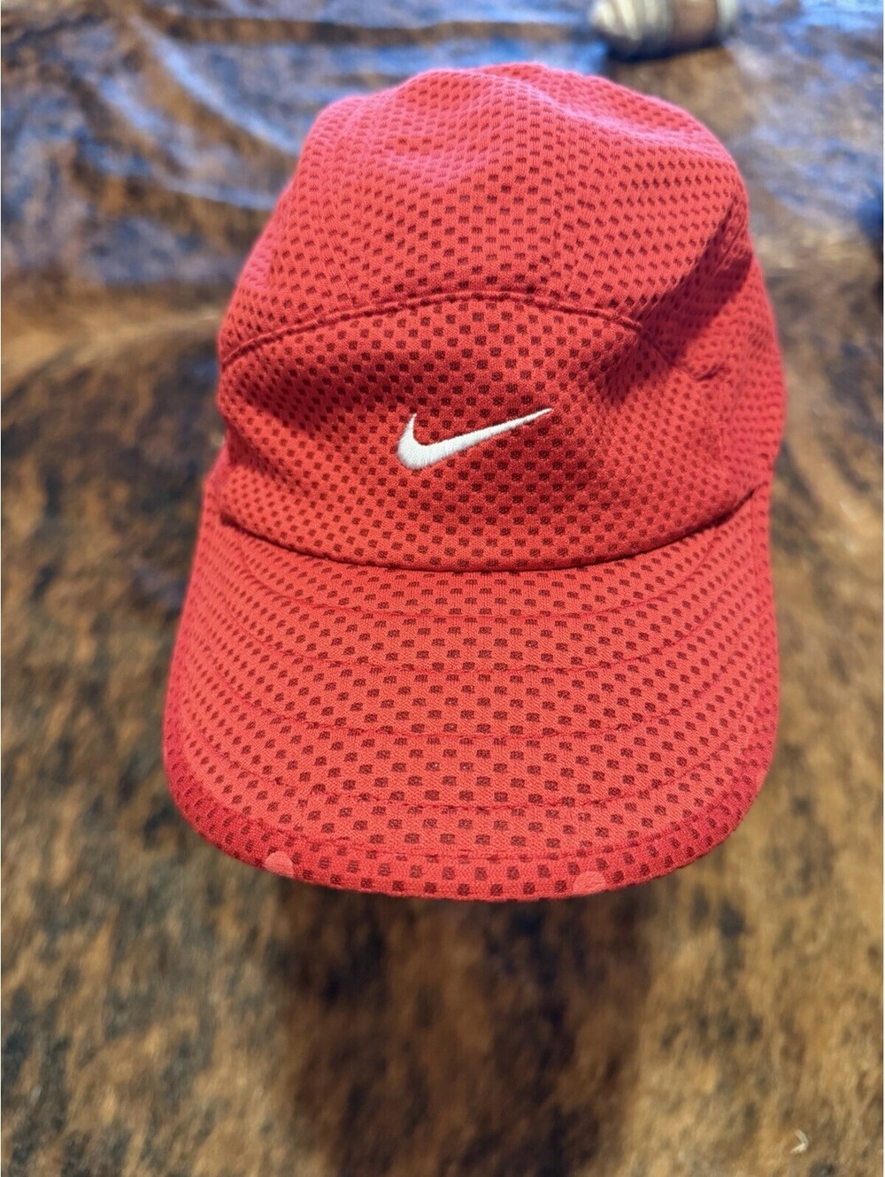 Vintage Y2K Nike Tailwind 7 Panel Dri-FIT Mesh Running Hat Red Gray Cycling Cap